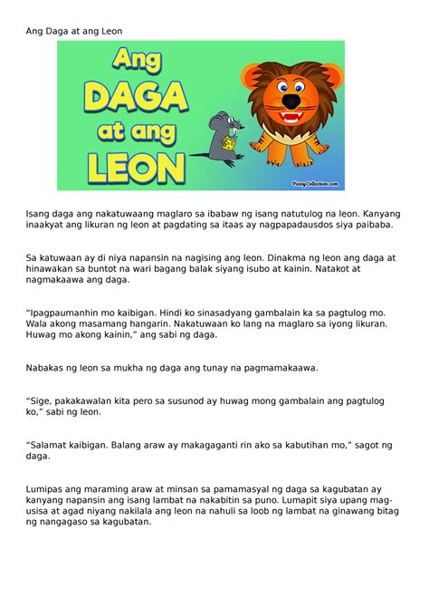 Ang leon at ang daga moral lesson